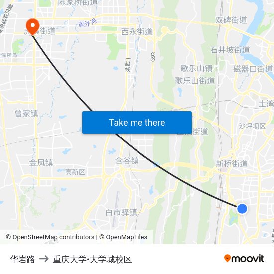 华岩路 to 重庆大学•大学城校区 map
