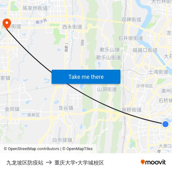 九龙坡区防疫站 to 重庆大学•大学城校区 map