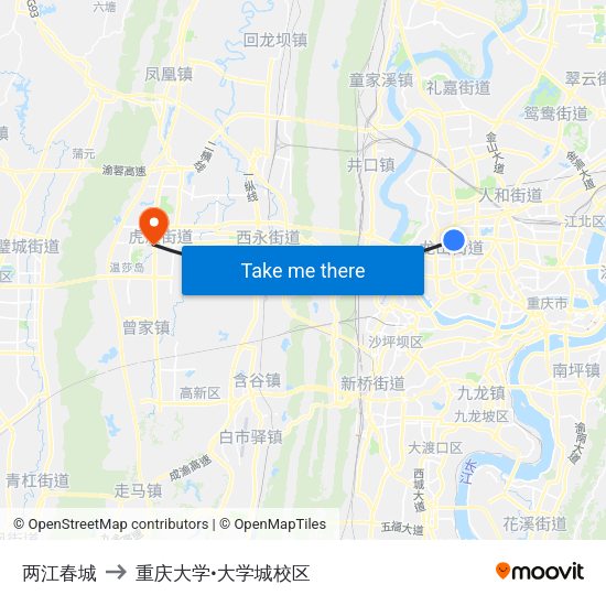 两江春城 to 重庆大学•大学城校区 map