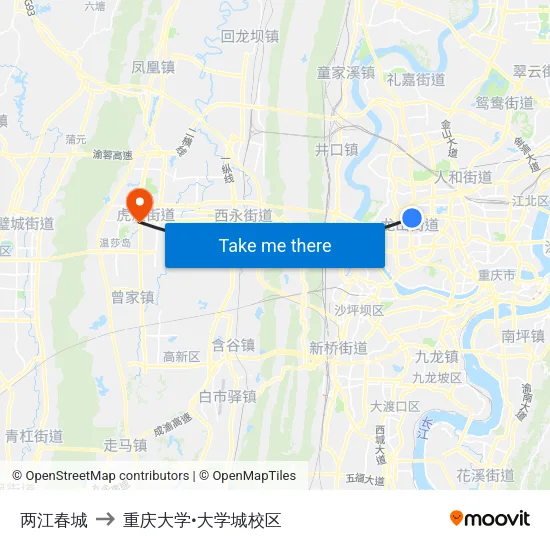 两江春城 to 重庆大学•大学城校区 map