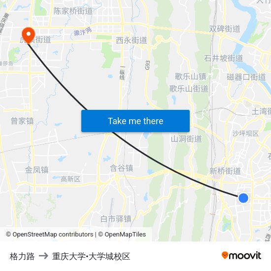 格力路 to 重庆大学•大学城校区 map