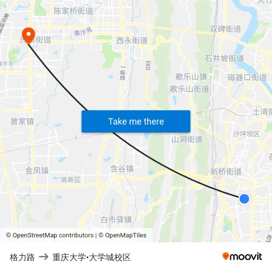 格力路 to 重庆大学•大学城校区 map