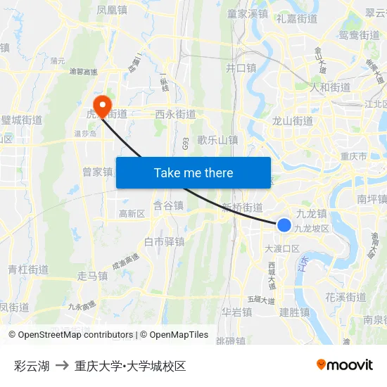 彩云湖 to 重庆大学•大学城校区 map