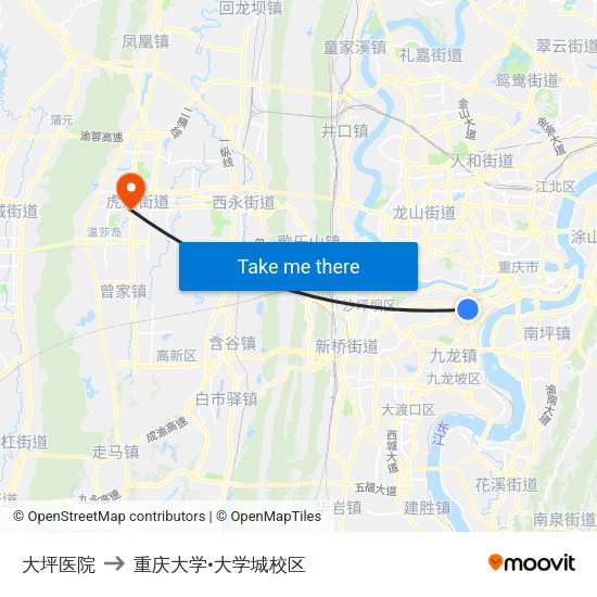 大坪医院 to 重庆大学•大学城校区 map