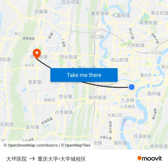 大坪医院 to 重庆大学•大学城校区 map