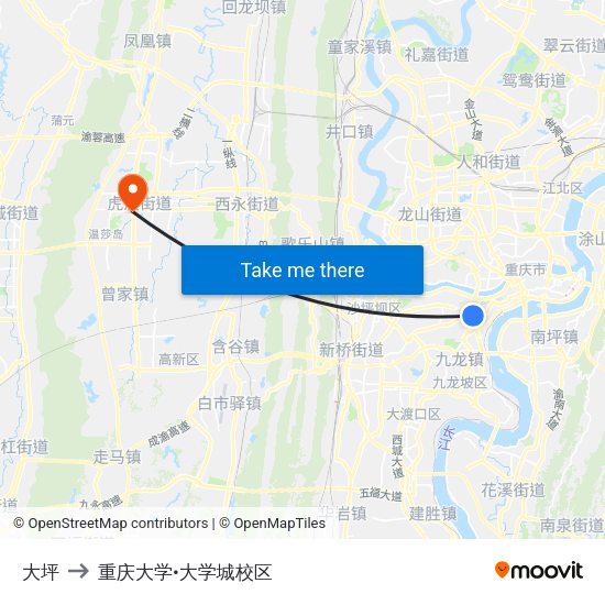 大坪 to 重庆大学•大学城校区 map