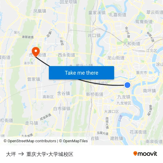 大坪 to 重庆大学•大学城校区 map