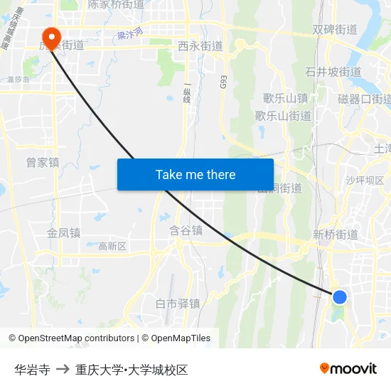 华岩寺 to 重庆大学•大学城校区 map
