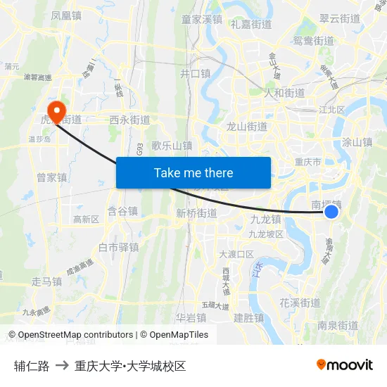 辅仁路 to 重庆大学•大学城校区 map