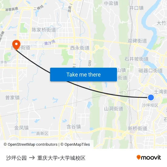 沙坪公园 to 重庆大学•大学城校区 map