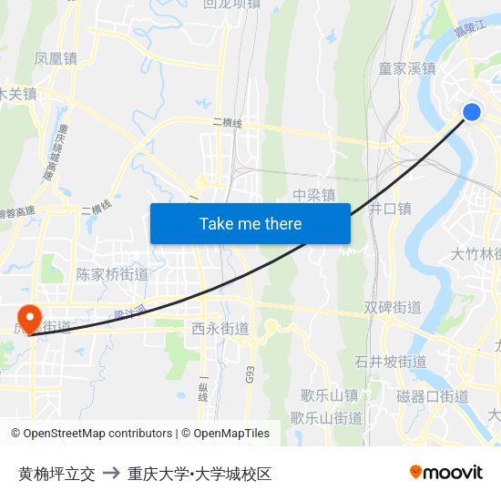 黄桷坪立交 to 重庆大学•大学城校区 map