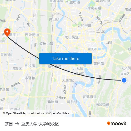 茶园 to 重庆大学•大学城校区 map