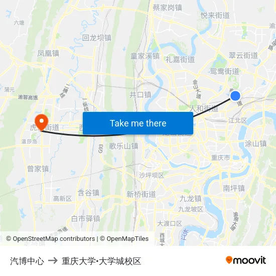 汽博中心 to 重庆大学•大学城校区 map