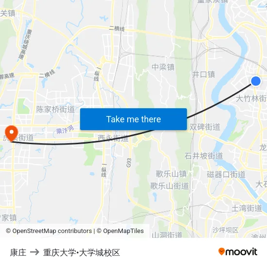 康庄 to 重庆大学•大学城校区 map