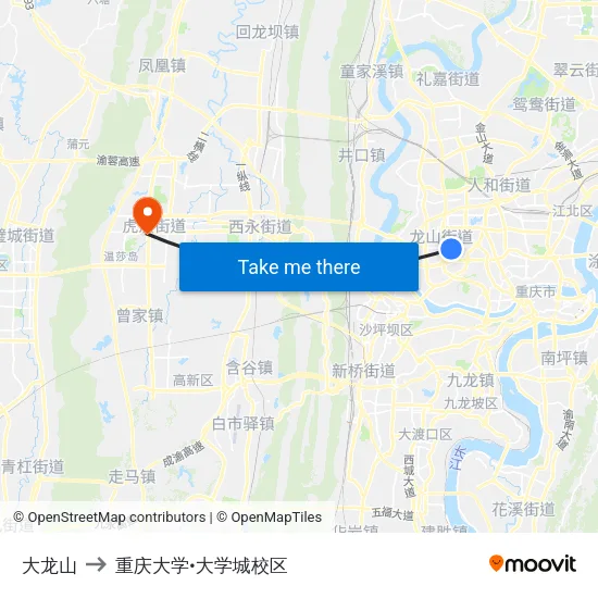 大龙山 to 重庆大学•大学城校区 map