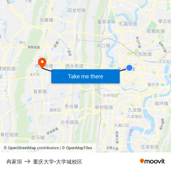 冉家坝 to 重庆大学•大学城校区 map