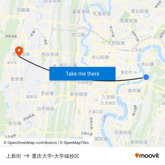 上新街 to 重庆大学•大学城校区 map