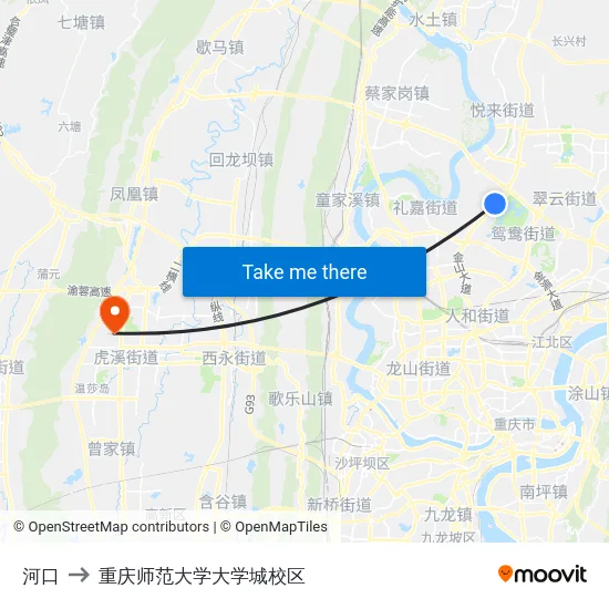 河口 to 重庆师范大学大学城校区 map