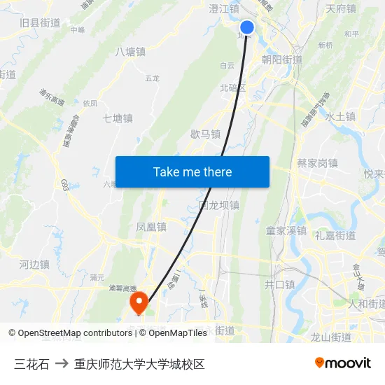 三花石 to 重庆师范大学大学城校区 map