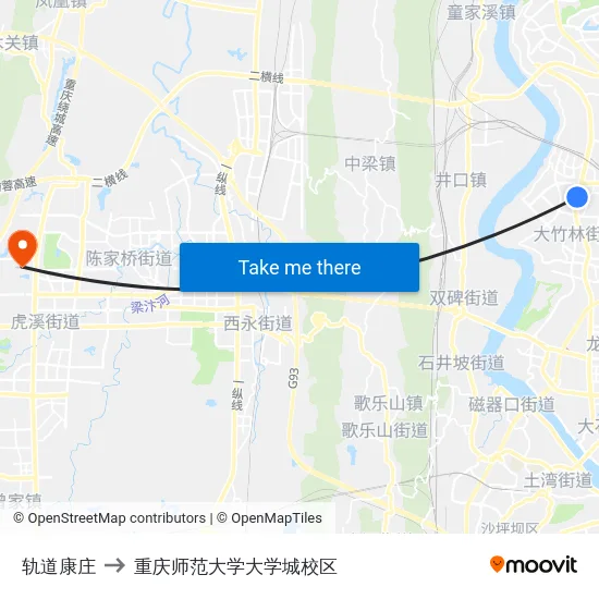 轨道康庄 to 重庆师范大学大学城校区 map