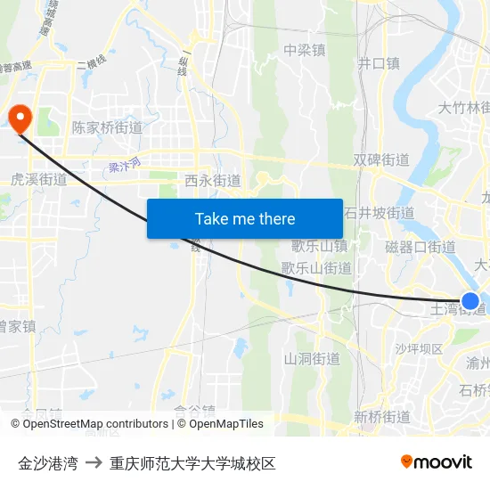 金沙港湾 to 重庆师范大学大学城校区 map