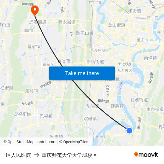 区人民医院 to 重庆师范大学大学城校区 map