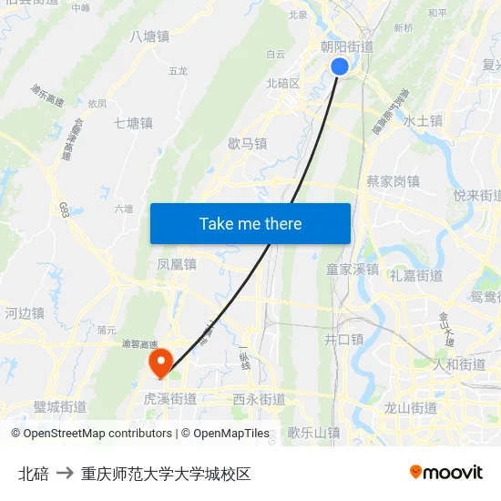 北碚 to 重庆师范大学大学城校区 map