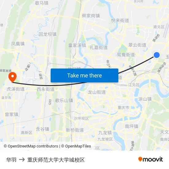 华羽 to 重庆师范大学大学城校区 map