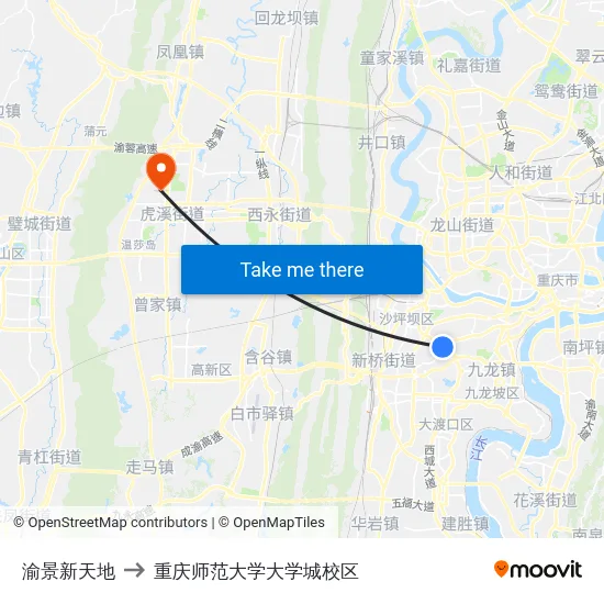 渝景新天地 to 重庆师范大学大学城校区 map