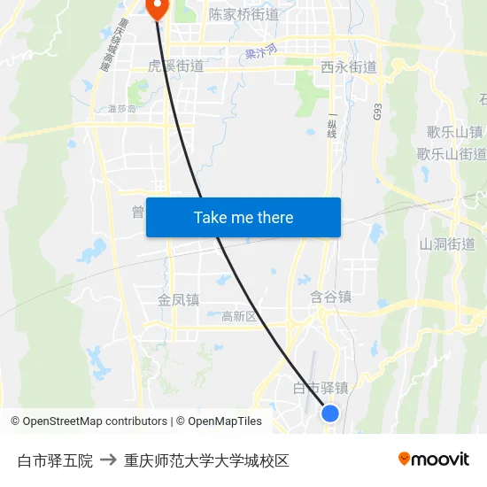 白市驿五院 to 重庆师范大学大学城校区 map