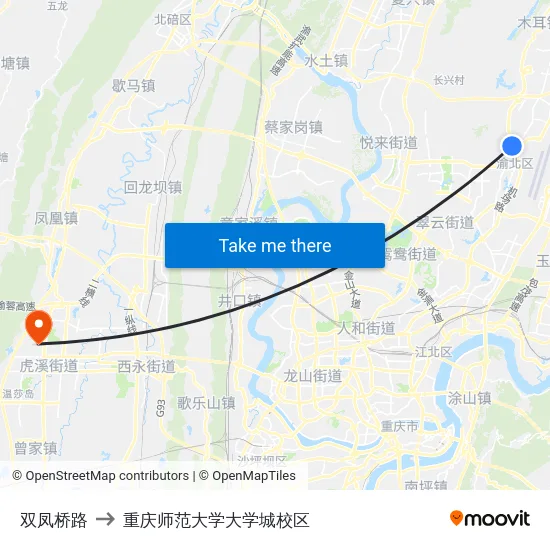 双凤桥路 to 重庆师范大学大学城校区 map