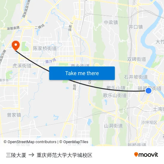 三陵大厦 to 重庆师范大学大学城校区 map