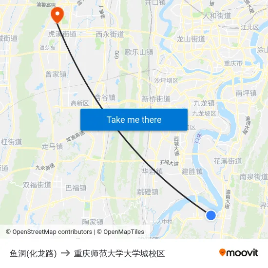 鱼洞(化龙路) to 重庆师范大学大学城校区 map