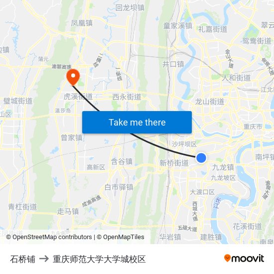 石桥铺 to 重庆师范大学大学城校区 map