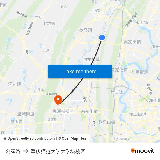 刘家湾 to 重庆师范大学大学城校区 map