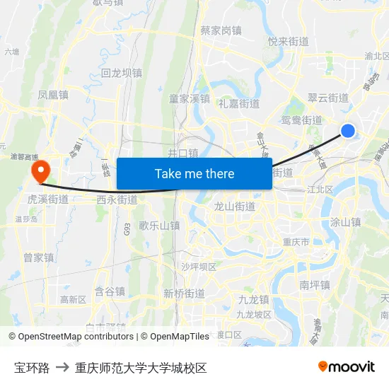 宝环路 to 重庆师范大学大学城校区 map