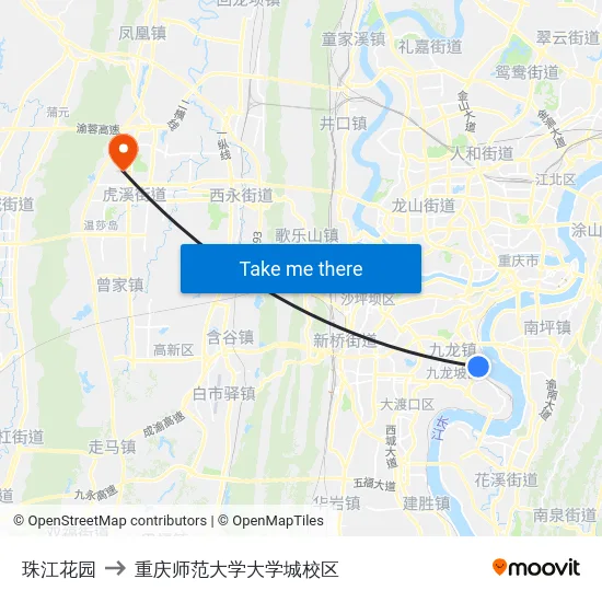 珠江花园 to 重庆师范大学大学城校区 map