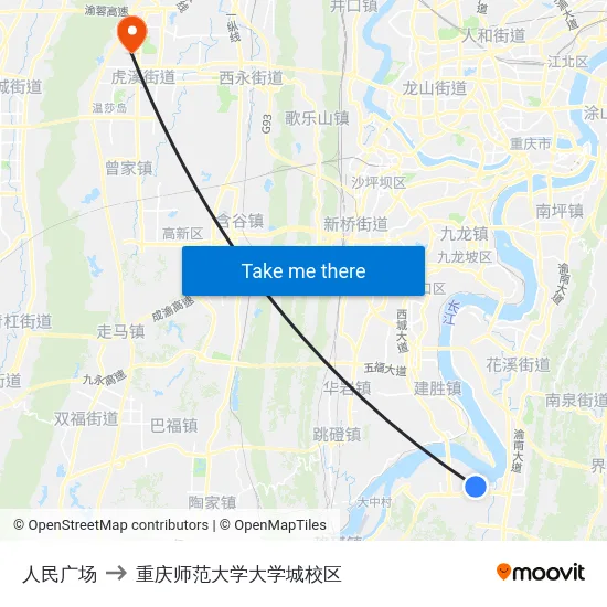 人民广场 to 重庆师范大学大学城校区 map