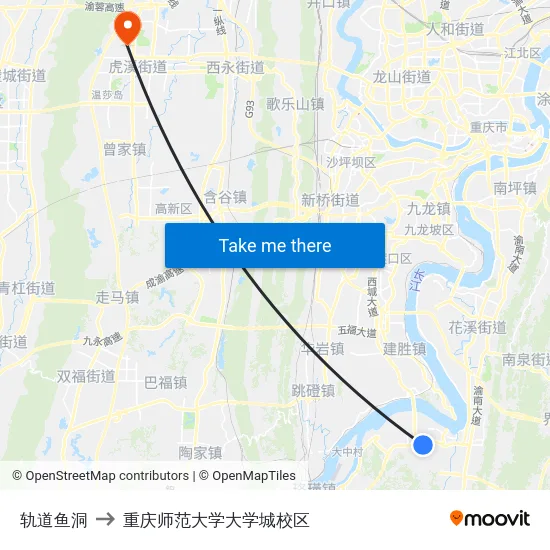 轨道鱼洞 to 重庆师范大学大学城校区 map