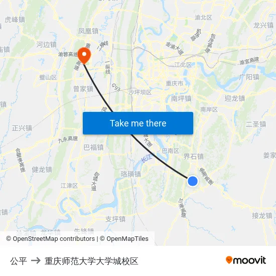 公平 to 重庆师范大学大学城校区 map