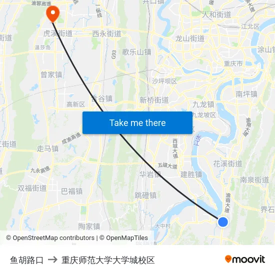 鱼胡路口 to 重庆师范大学大学城校区 map