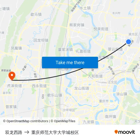 双龙西路 to 重庆师范大学大学城校区 map