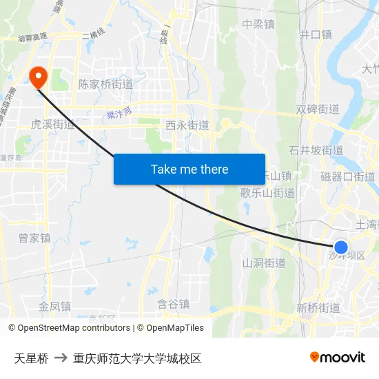 天星桥 to 重庆师范大学大学城校区 map