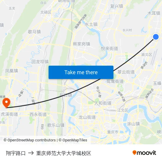 翔宇路口 to 重庆师范大学大学城校区 map