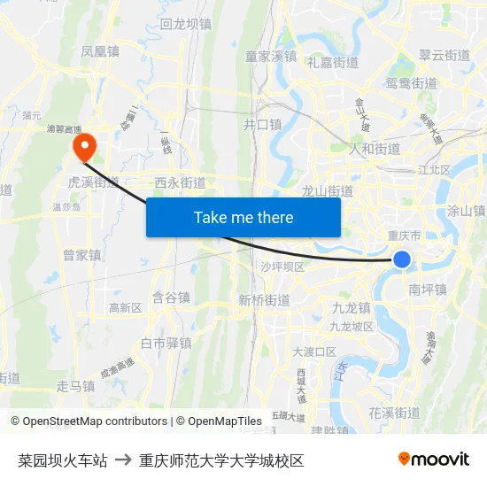 菜园坝火车站 to 重庆师范大学大学城校区 map