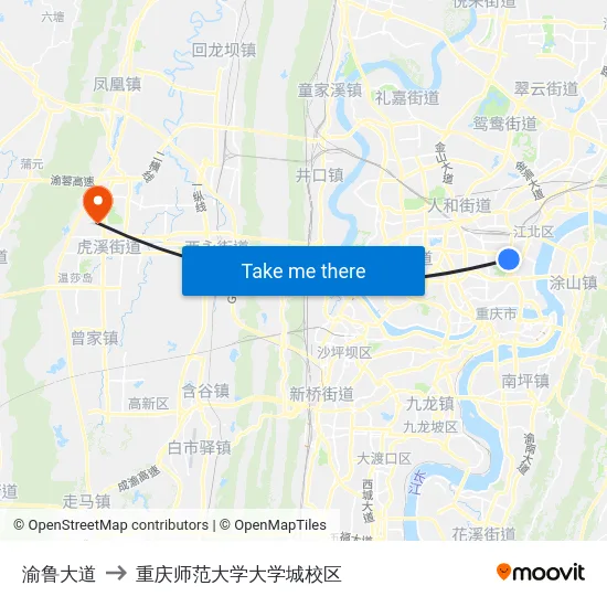 渝鲁大道 to 重庆师范大学大学城校区 map