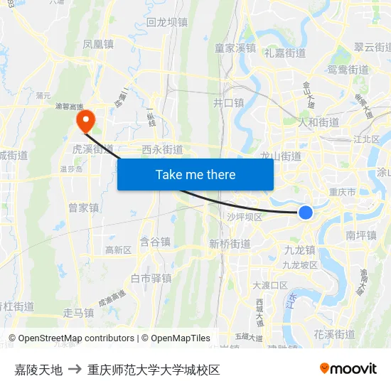 嘉陵天地 to 重庆师范大学大学城校区 map