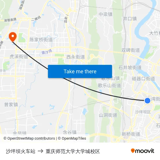沙坪坝火车站 to 重庆师范大学大学城校区 map