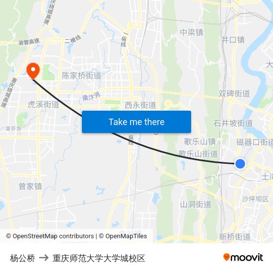 杨公桥 to 重庆师范大学大学城校区 map