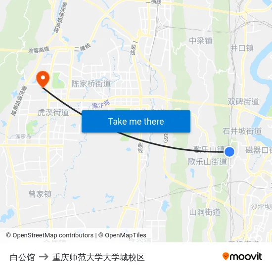 白公馆 to 重庆师范大学大学城校区 map